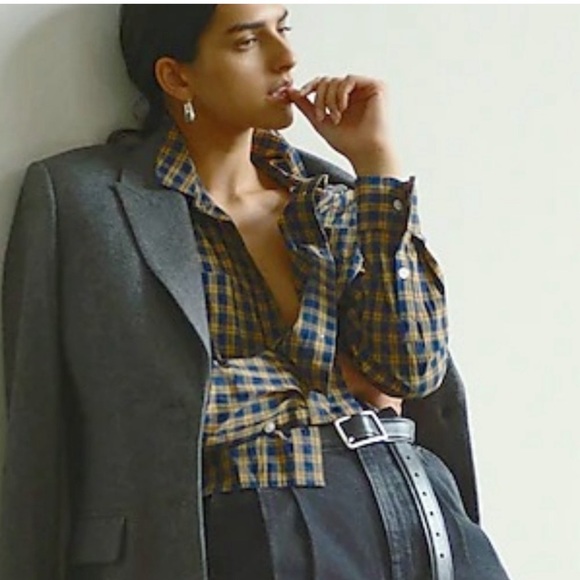 NWT Madewell The Signature Poplin Crop Plaid Shirt in Indigo Plaid Medium - Picture 5 of 7